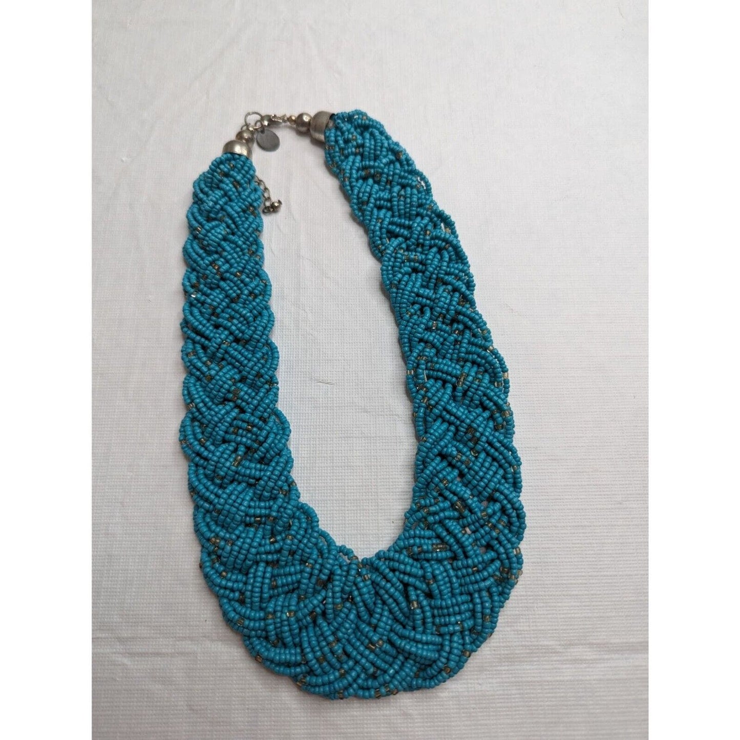 Vintage Multi Strand Braided Seed Bead Collar Statement Necklace Blue