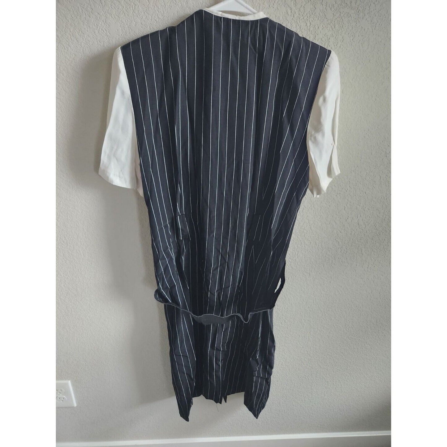 Vintage 1980s Lenore S Womens Sz 14 Midi Shirt Dress Black White Pinstripe