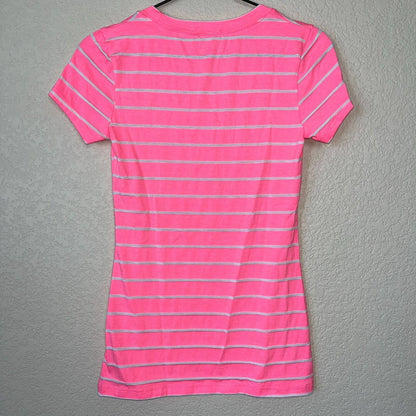 Zenana Outfitters Womens Sz S Short Sleeve T Shirt Bright Pink Striped