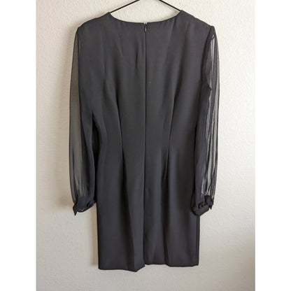 Vintage 1990s Cachet Womens Sz 6 Midi Length Sheer Long Sleeve Black Dress