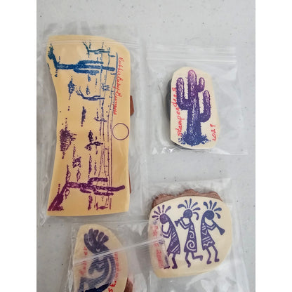 Lot of 7 Vintage Rubber Stamps Southwestern Kokopelli Cactus Scenery