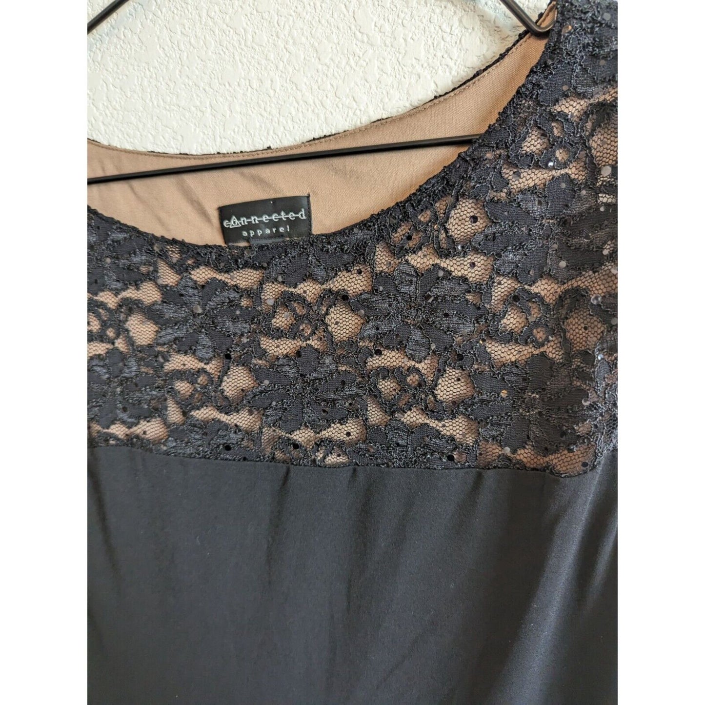 Connected Apparel Womens Sz 6 Midi Dress Formal Beige Lace Trim Cocktail