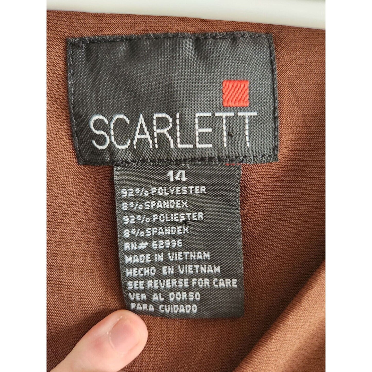 Vintage 1990s Scarlett Womens Sz 14 Midi Dress Brown Draped Long Sleeve