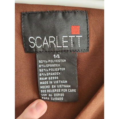 Vintage 1990s Scarlett Womens Sz 14 Midi Dress Brown Draped Long Sleeve