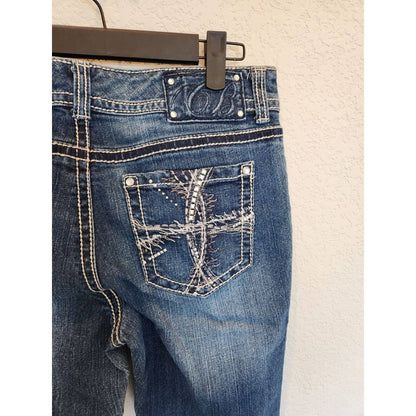 Code Bleu Jeans ajustados para mujer talla 8, cintura alta, lavado medio, adornados