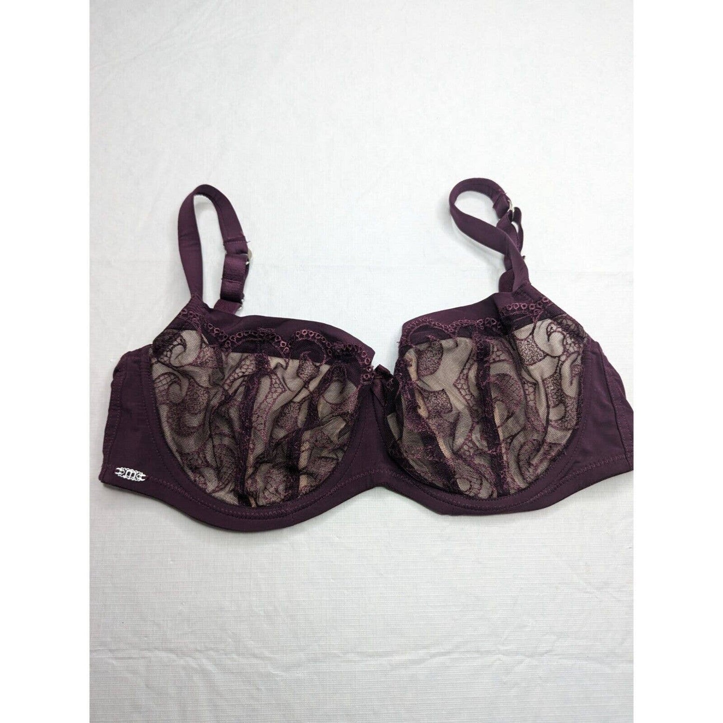 Masquerade Lingerie Womens Sz 36DD Oral Demi Bra Dark Purple Beige