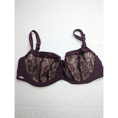 Masquerade Lingerie Womens Sz 36DD Oral Demi Bra Dark Purple Beige