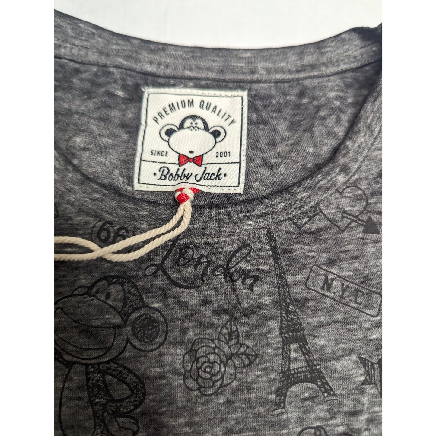 Bobby Jack Girls Sz XL Short Sleeve Tunic Top Gray Black Monkey Paris Print NEW