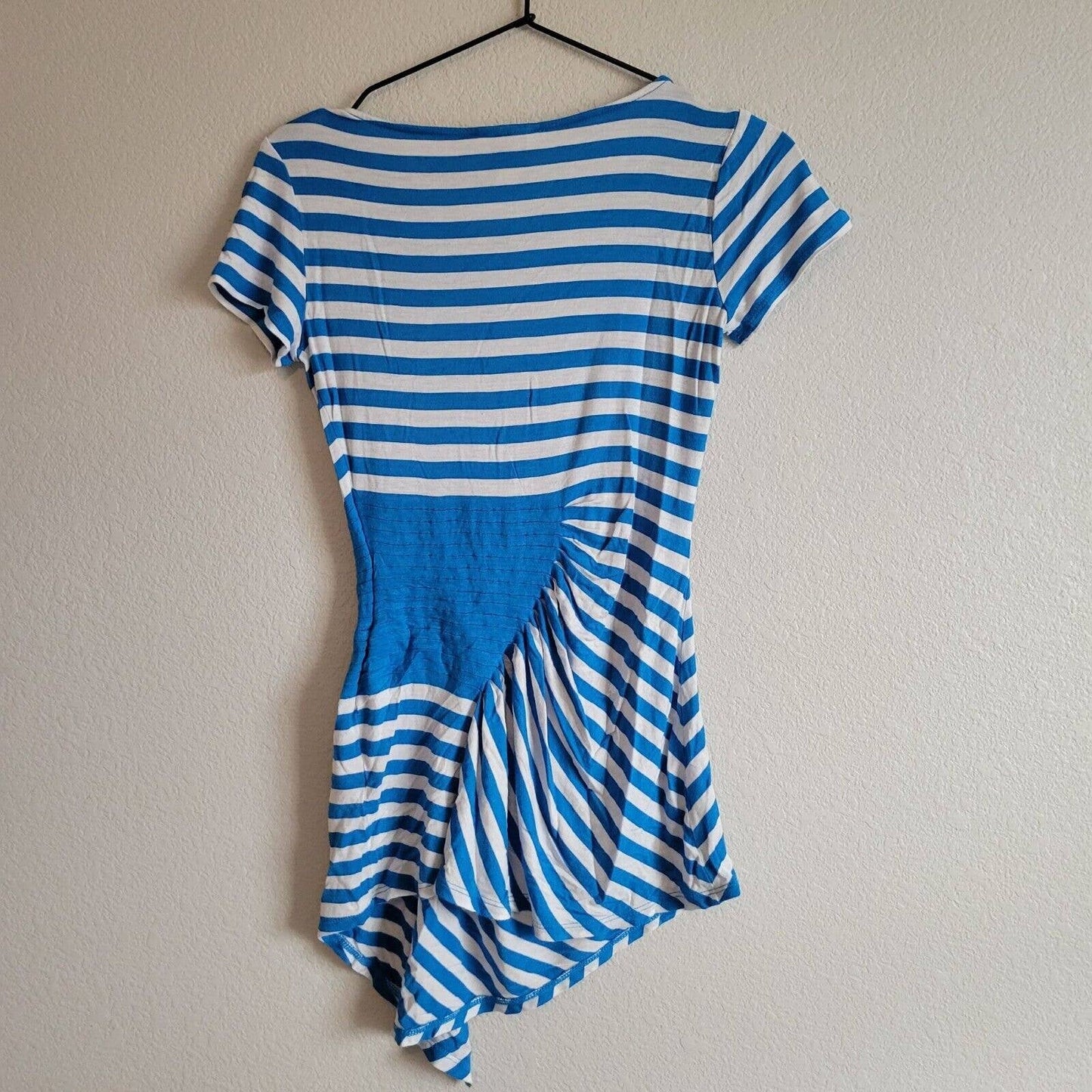 Vintage ECi Womens Sz XS Blue and White striped Tunic Top Short Sleeve