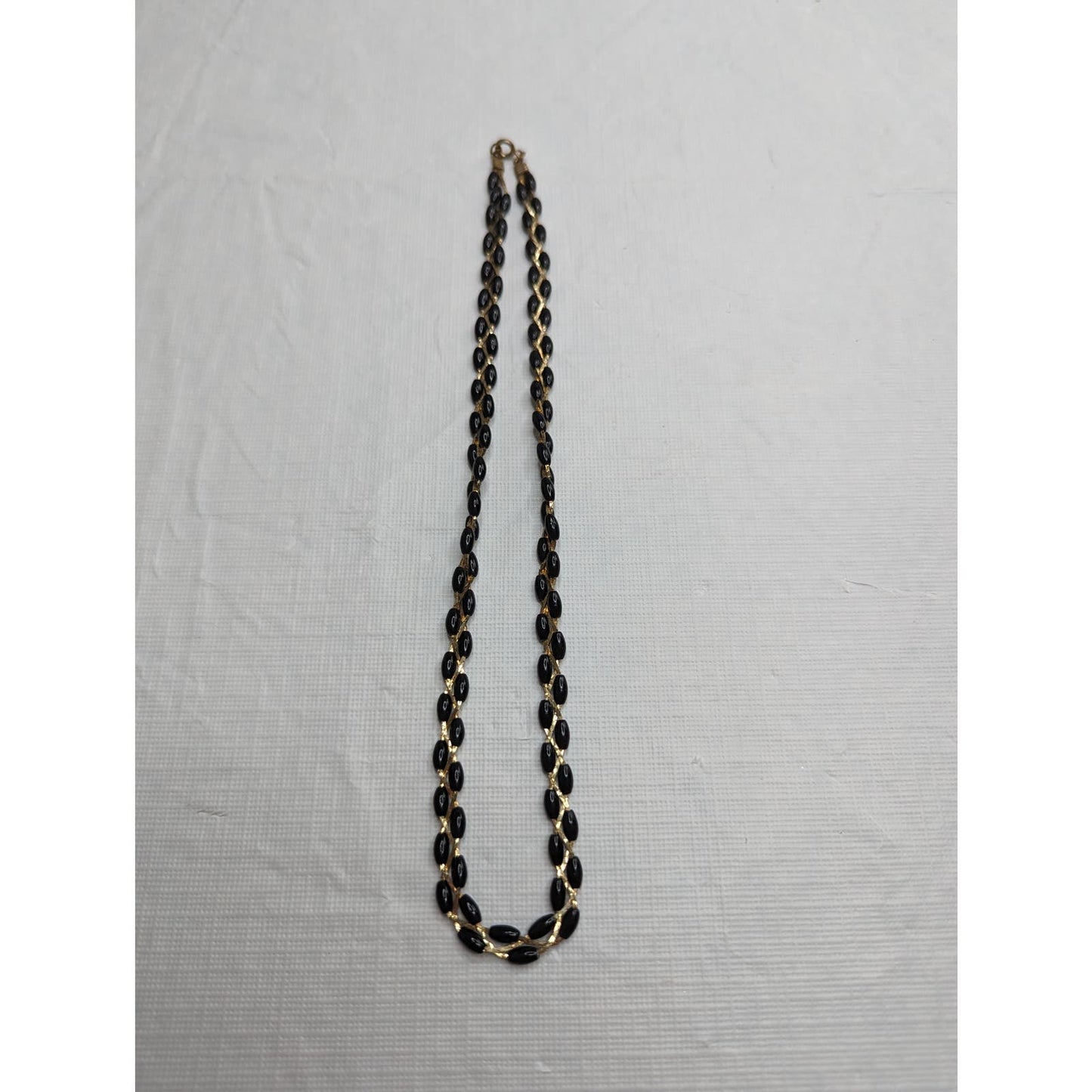 Vintage Dainty Braided Gold Tone Chain Necklace w/ Black Beads