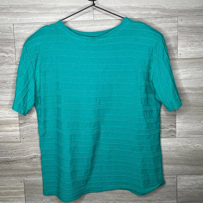 Vintage 1980s Cotton LA Womens Sz Petite PL Short Sleeve Aqua Boxy Blouse