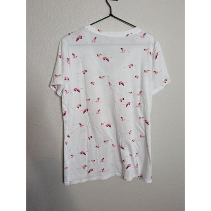 ANA A New Approach Womens Sz LL Short Sleeve T Shirt Pink White Bird Print