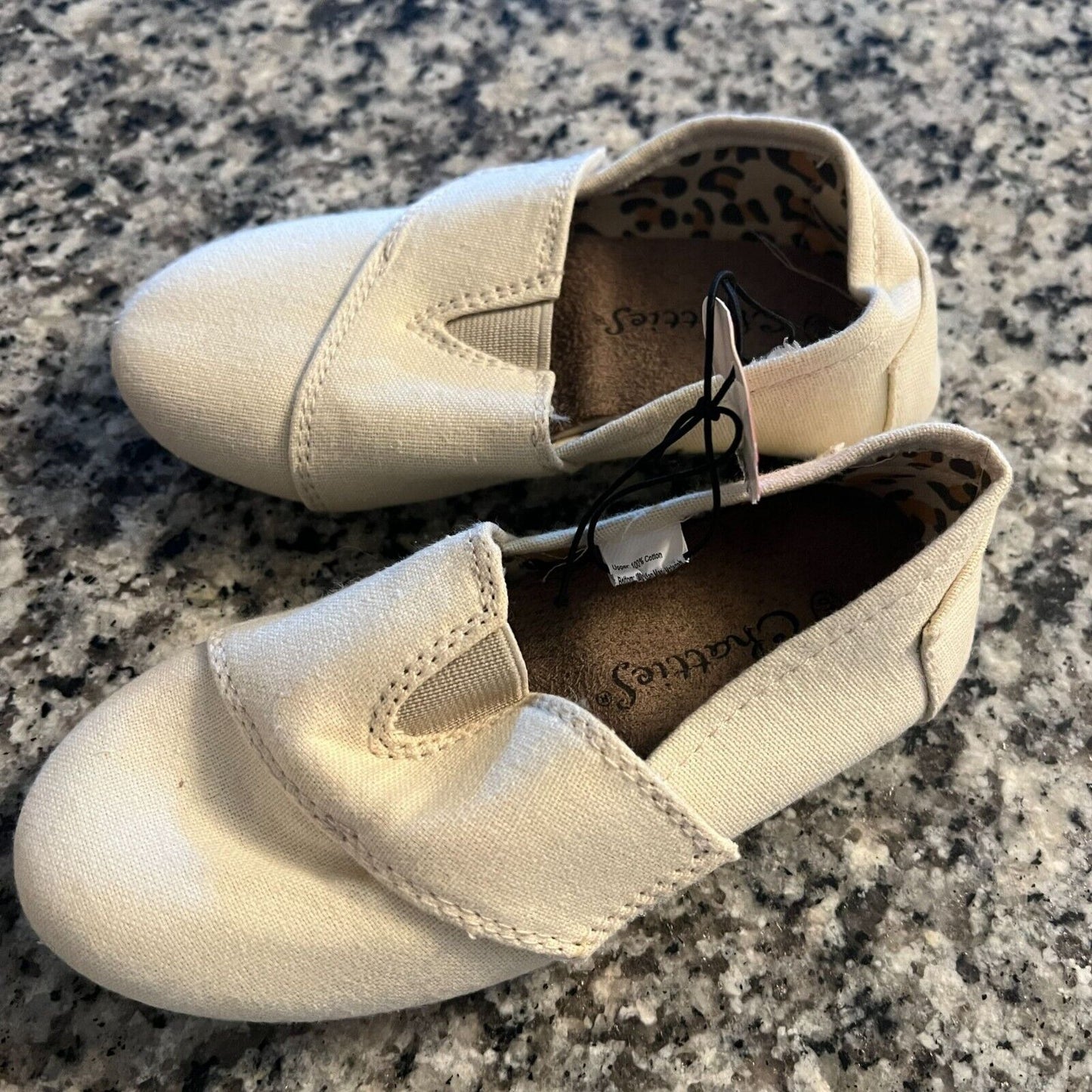 Chatties Toddler Girls Sz 9/10 Slip On Ballet Flats Shoes Canvas Ivory