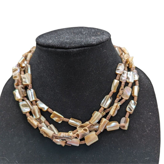 Vintage 1960s Mother of Pearl Irregular Beaded 3 Strand Necklace