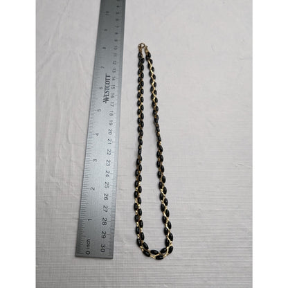 Vintage Dainty Braided Gold Tone Chain Necklace w/ Black Beads