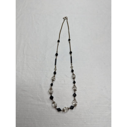 Vintage Single Strand Glass Beaded Necklace Black and Clear Chain