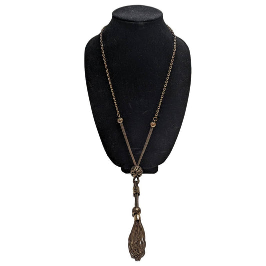 Vintage 1970s Dark Gold Chain Necklace w/ Long Tassel pendant