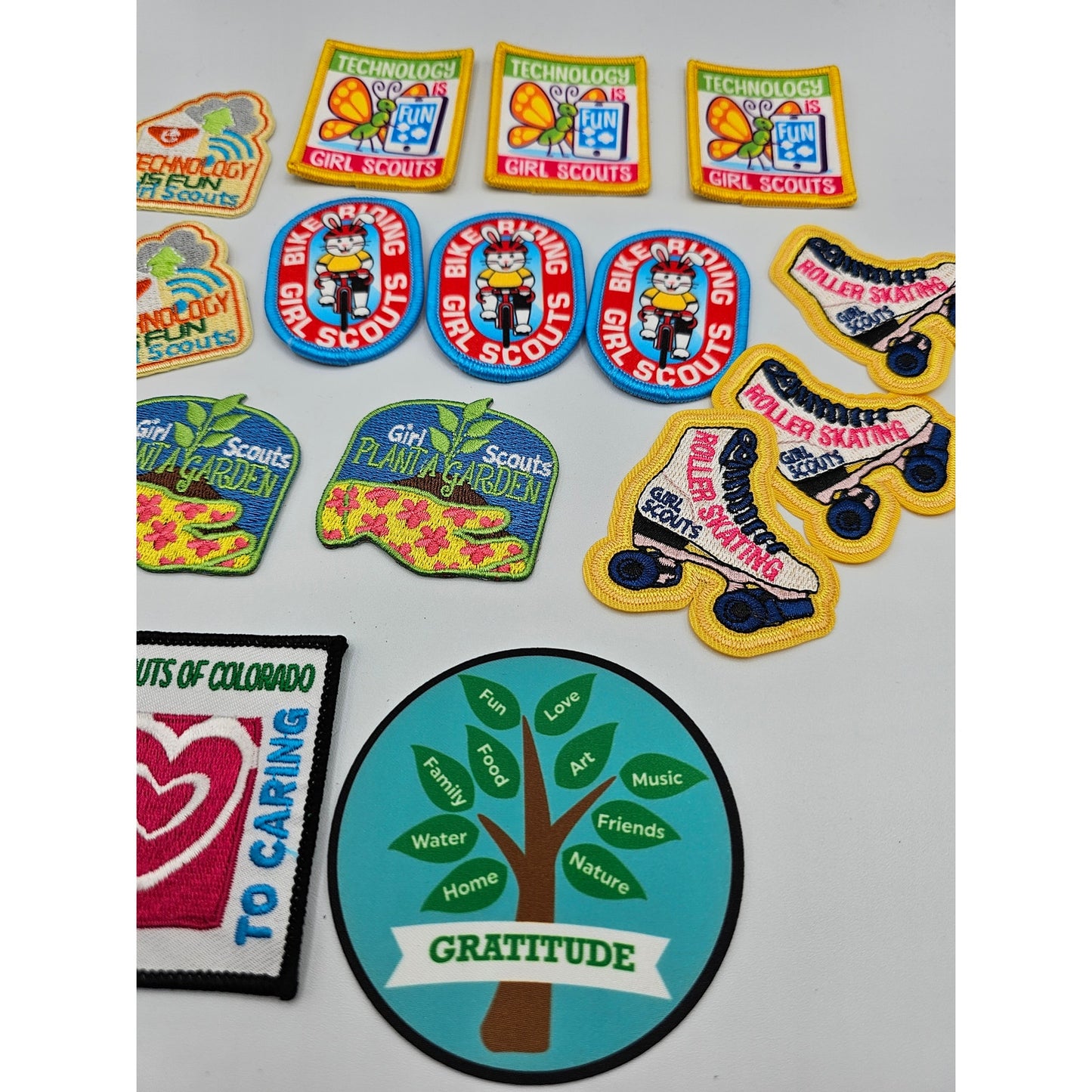 Lot of 18 Girl Scout Patches Technology Bike Riding Roller Skate Gratitude Etc