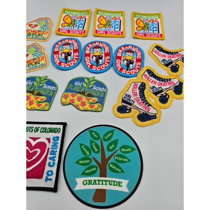 Lot of 18 Girl Scout Patches Technology Bike Riding Roller Skate Gratitude Etc