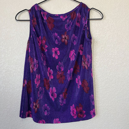 JKLA California Womens Sz S Purple Floral Tank Top Blouse Vintage