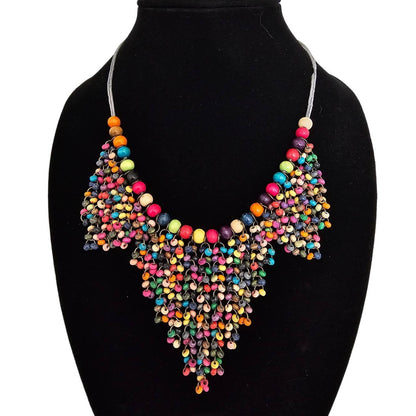 Vintage Y2K Wooden Beaded Bib Style Necklace Rainbow Pride