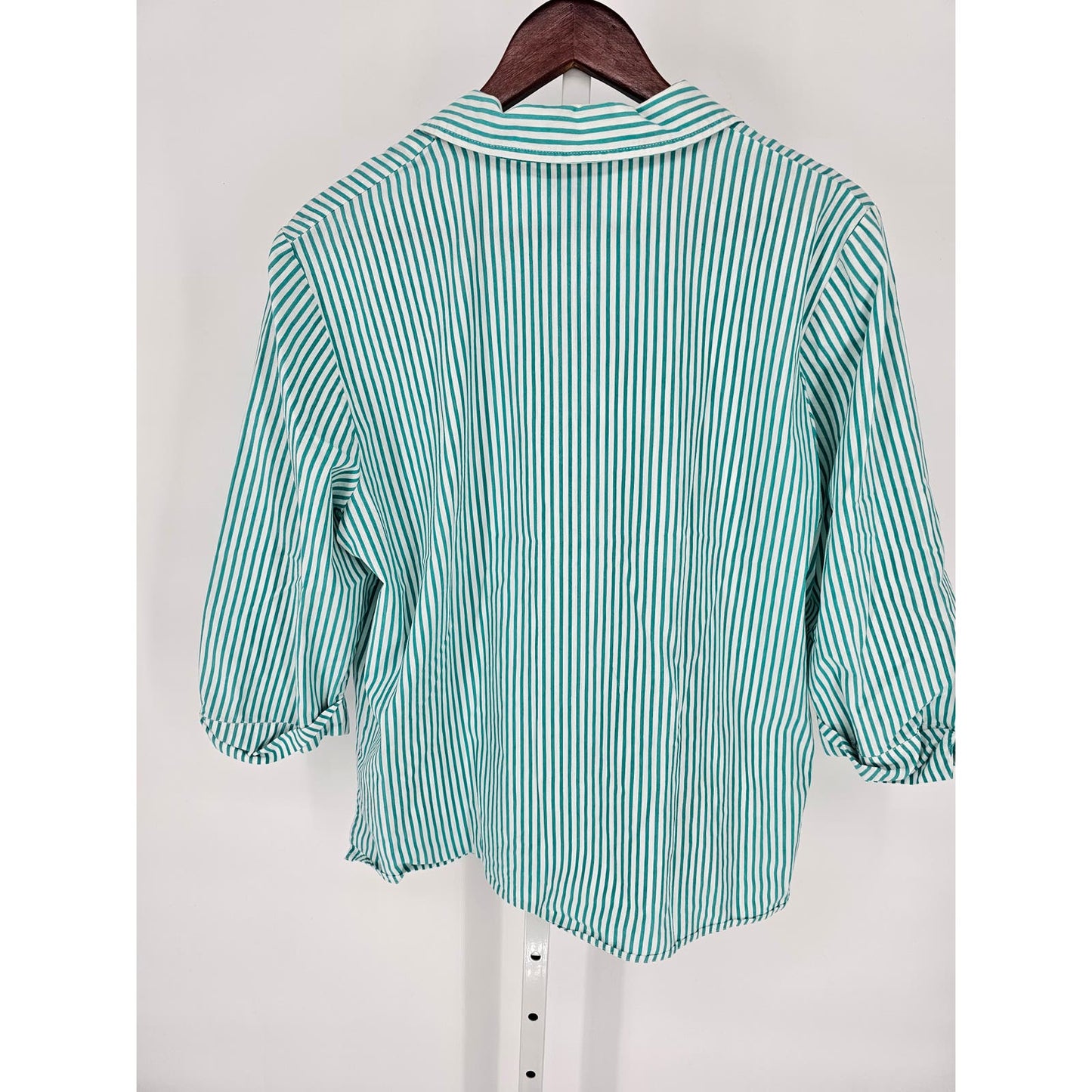 Vintage 1990s Blair Womens Sz L Long Sleeve Button Up Top Mint Green Striped