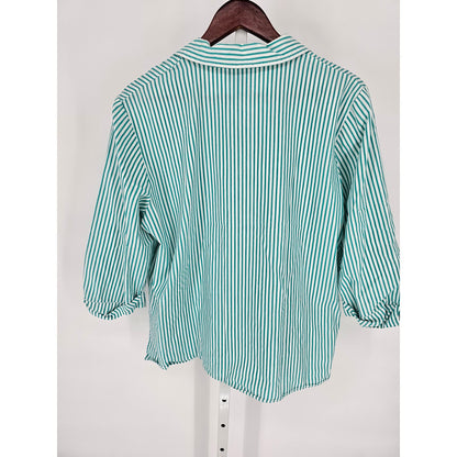 Vintage 1990s Blair Womens Sz L Long Sleeve Button Up Top Mint Green Striped