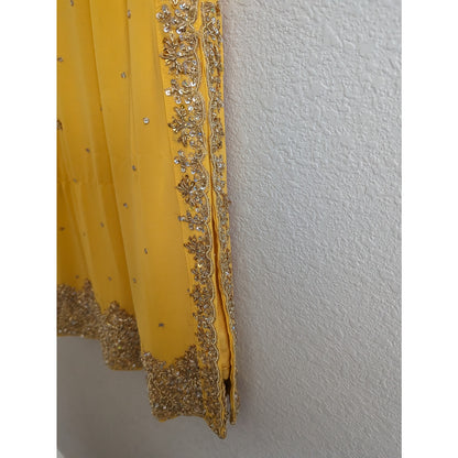 Vintage 1960s Indian Style Womens Skirt Pants Blouse Set Gold Embroidered