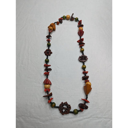 Vintage Mid Century Single Strand Chunky Beaded Necklace Red Green Art To Wear