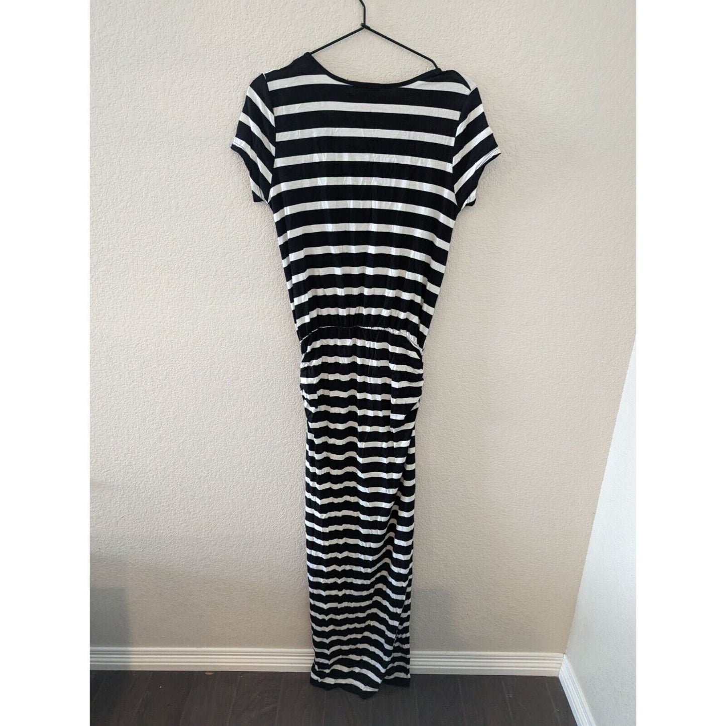 Poof Womens Sz L Maxi Shirt Dress Black and White Striped NEW