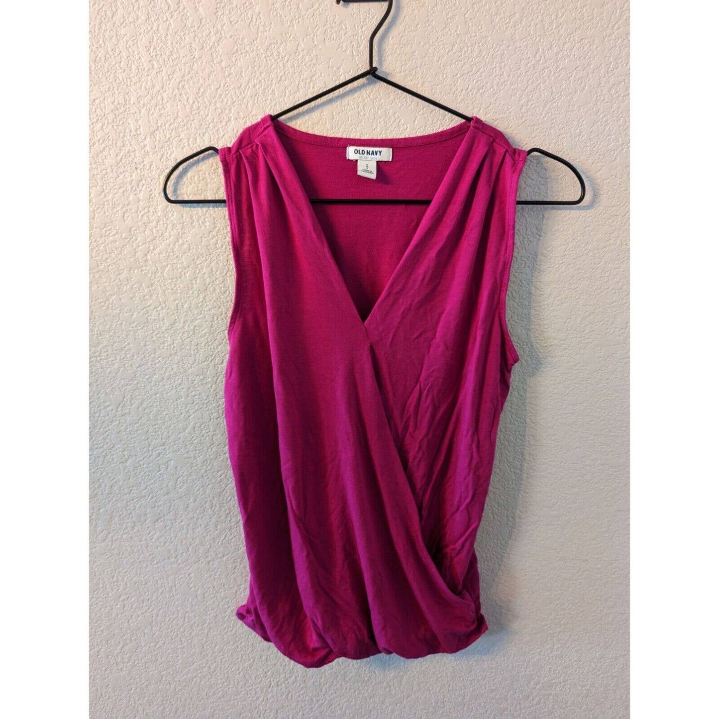 Old Navy Womens Sz S Sleeveless Blouse Pink Faux Wrap V Neck