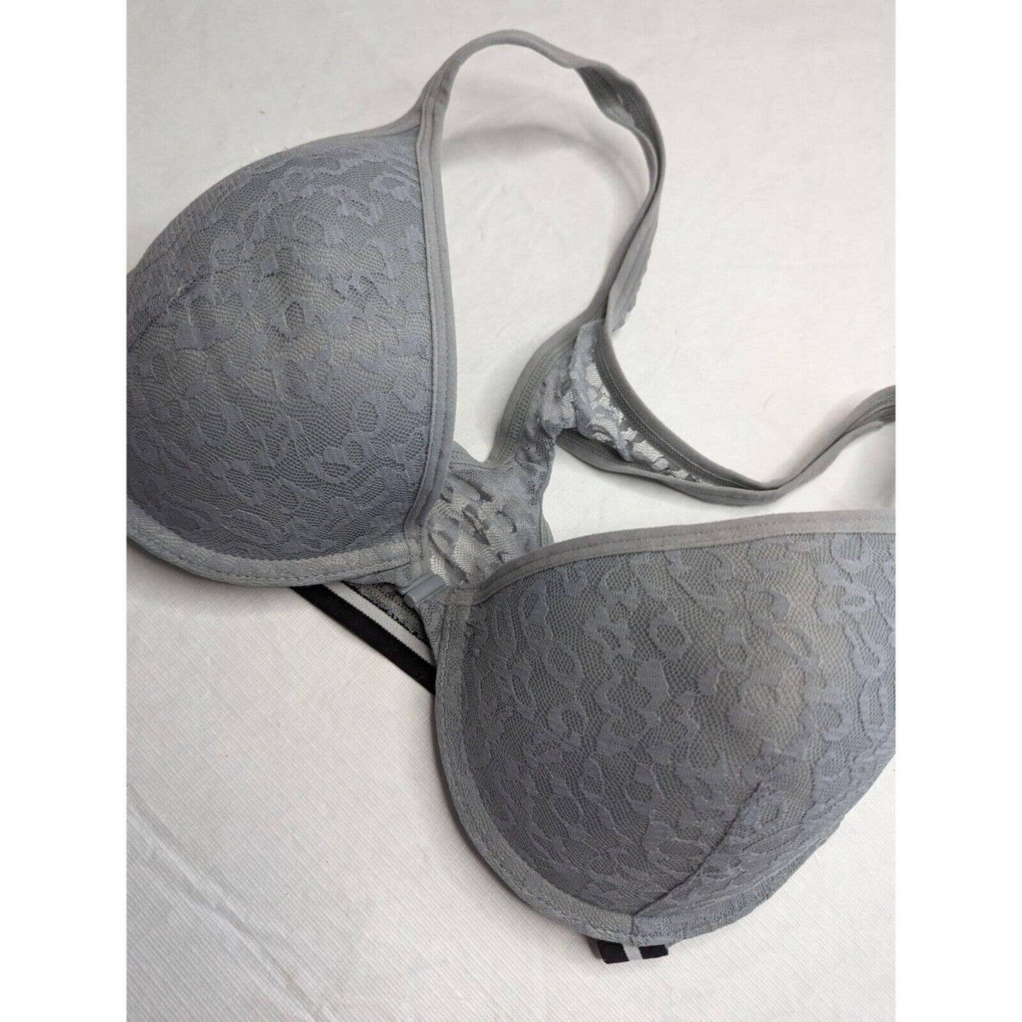 Fruit of the Loom Womens Sz 36D Gray Lace Front Clasp T Shirt Bra