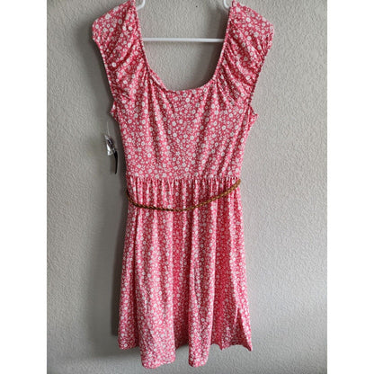 Vintage No Boundaries Juniors Sz L High Low Sundress Pink Floral Belted NEW