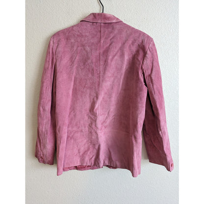 Vintage Career Guild Womens Szx 14 Pink Leather Suede Blazer 2 Button