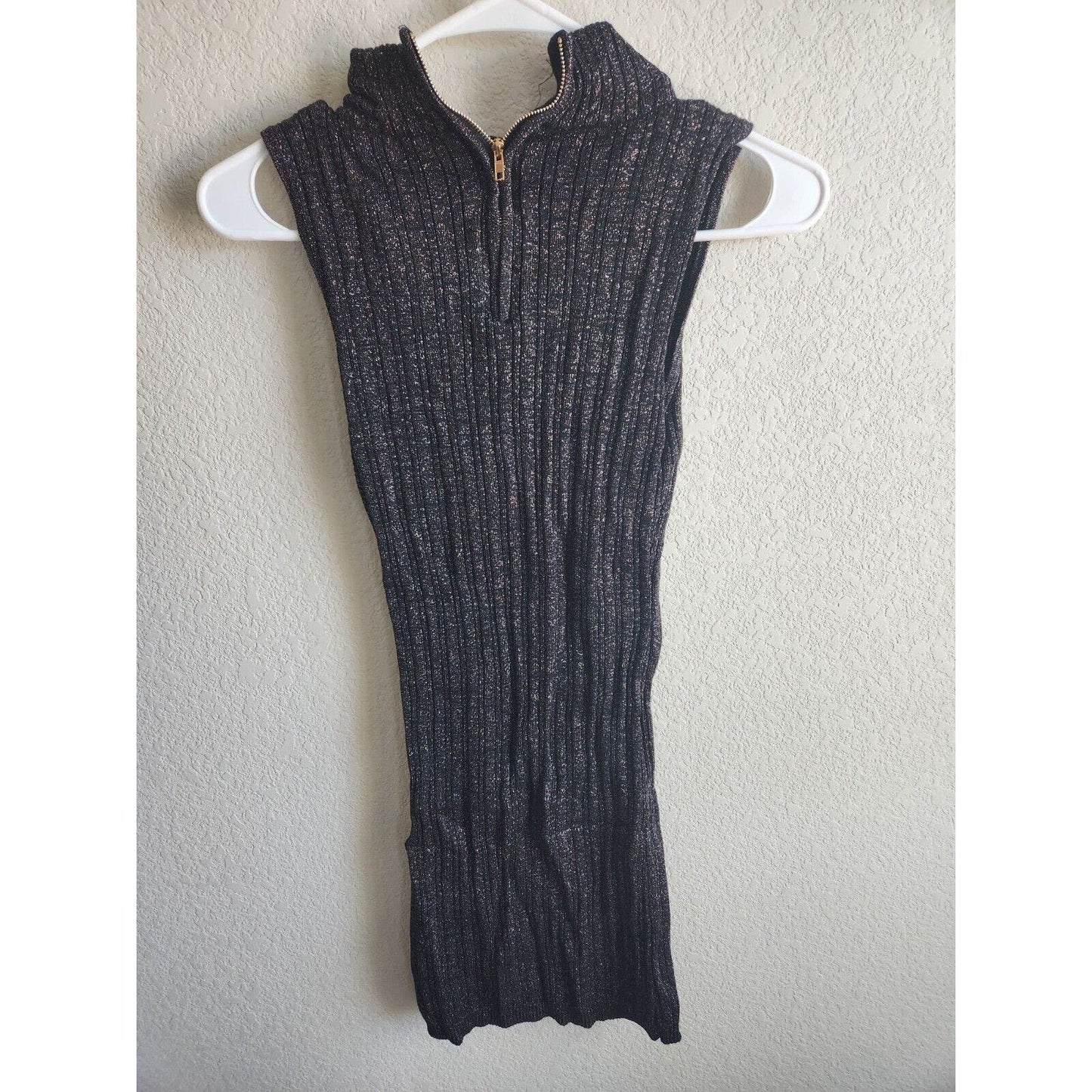 Vintage Y2K XOXO Womens Sz M Mini Sweater Dress Silver Metallic Sleeveless