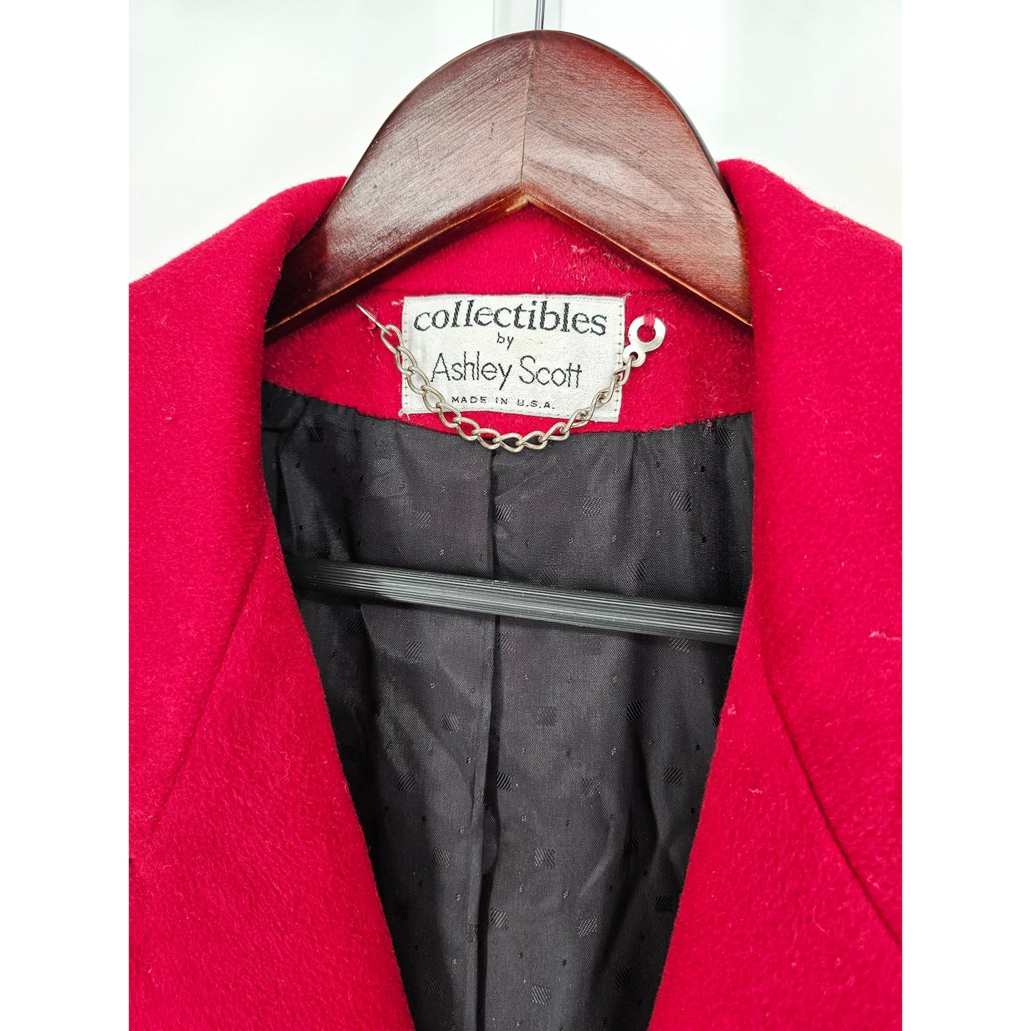 Vintage Cherry Red Long Wool Womens Coat - USA Made - L Ashley Scott