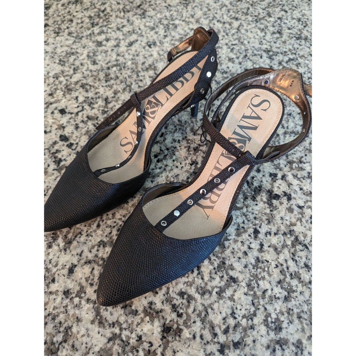 Sam & Libby Womens Sz 9.5 Pointed Toe HHeels Black w/ Silver Studded