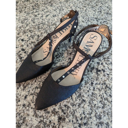 Sam & Libby Womens Sz 9.5 Pointed Toe HHeels Black w/ Silver Studded