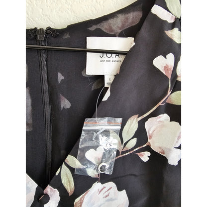 JOA Just One Answer Womens Sz S Above Knee Black and White Floral Dress NEW