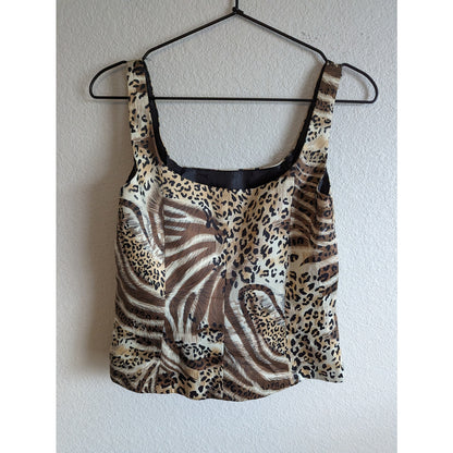 Sandra Darren Womens Sz 8 Satin Blouse and Blazer Set Animal Print