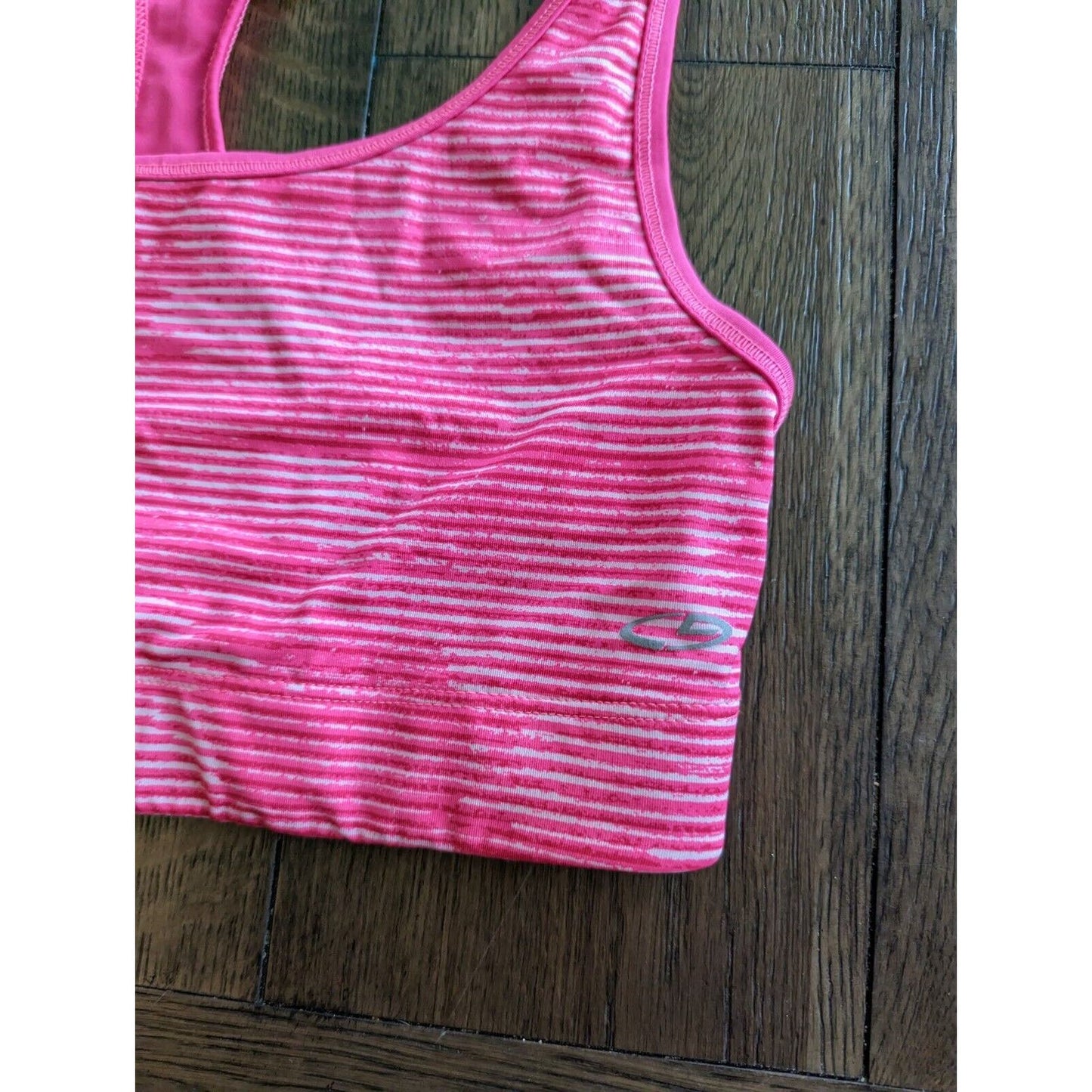 Champion Womens Sz L Sports Bra Pink White Striped Reversible