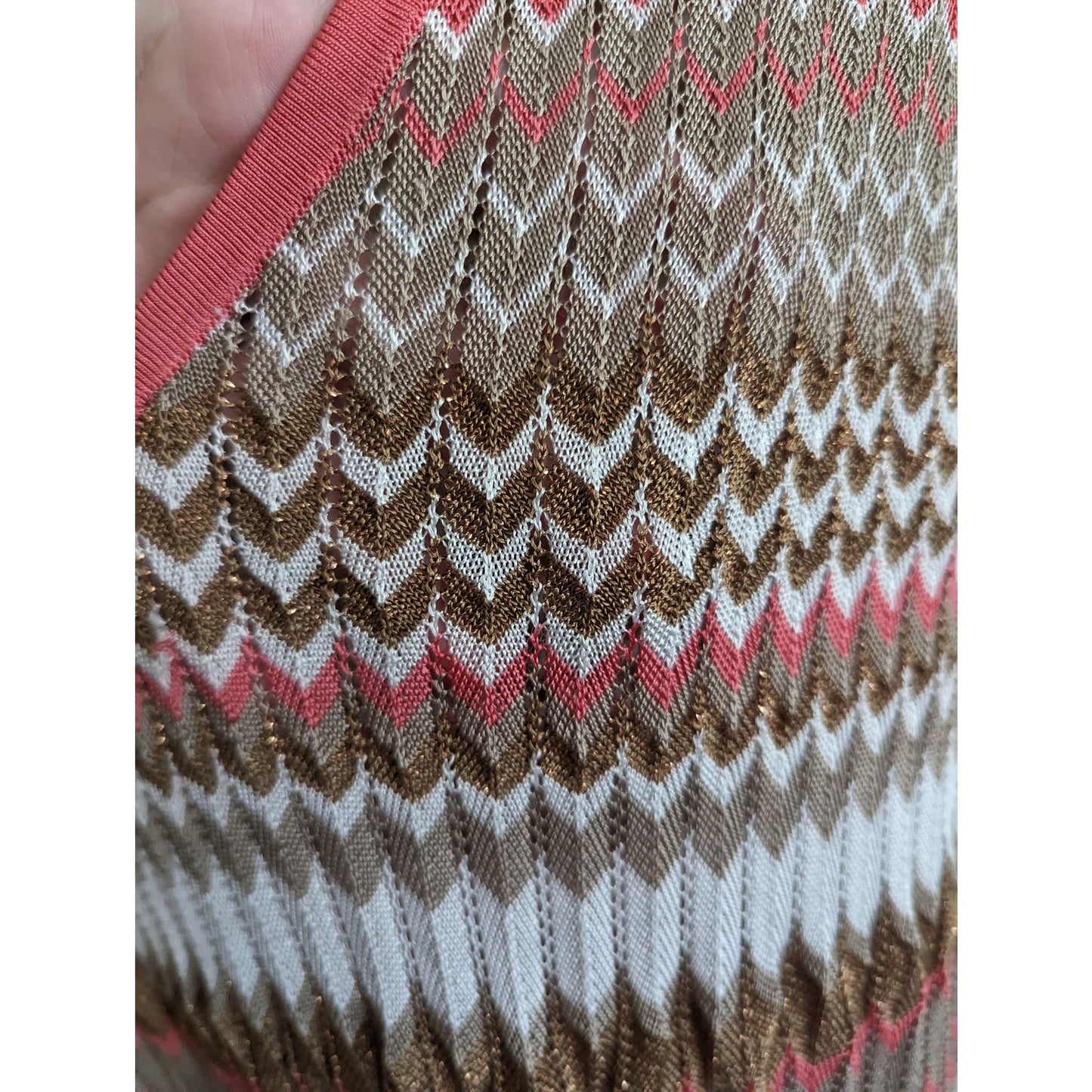 Laundry by Shelli Segal Womens Sz S Midi Dress Beige Pink Chevron Open Knit