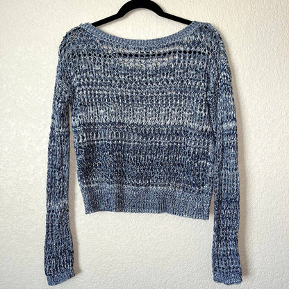 Aeropostale Juniors Sz M Open Crochet Knit Cropped Sweater Gray