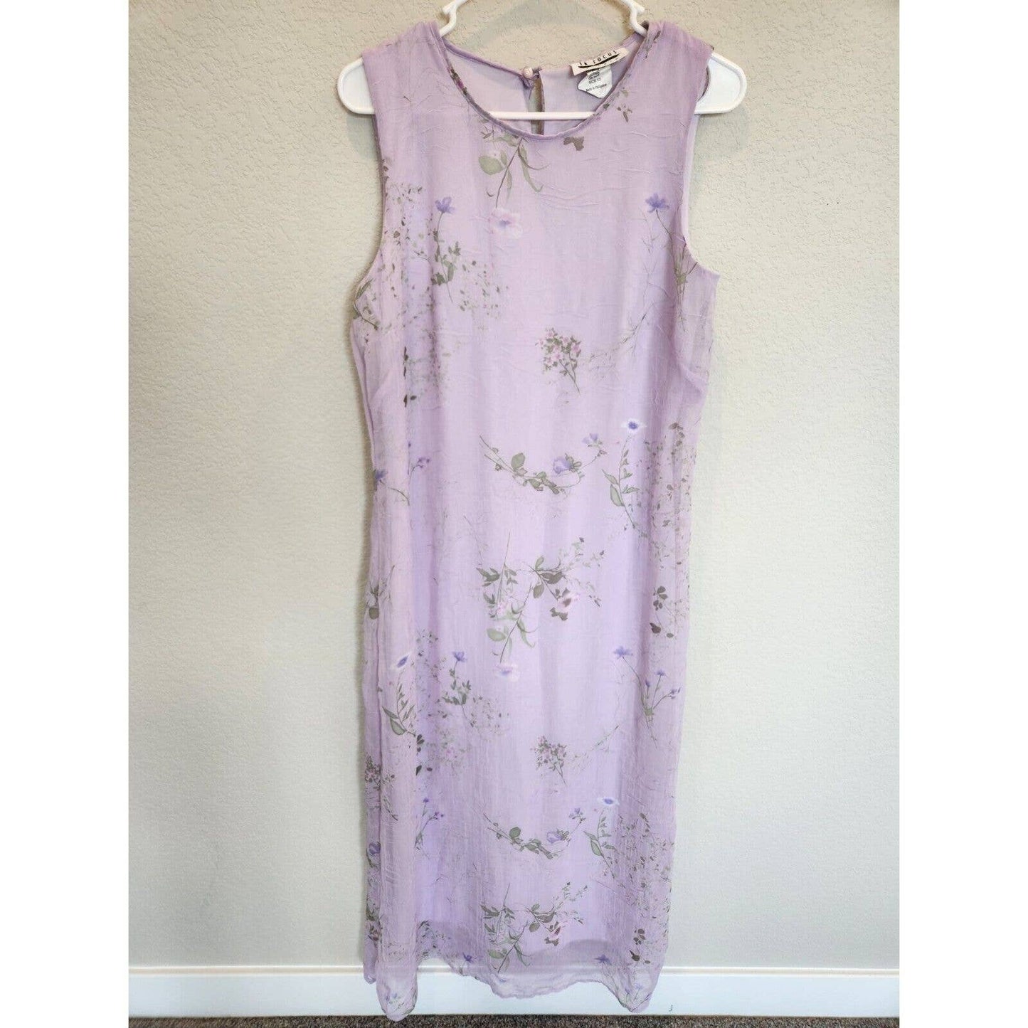 Vintage 1990s En Focus Studio Womens Sz 12 Maxi Dress Light Purple Floral