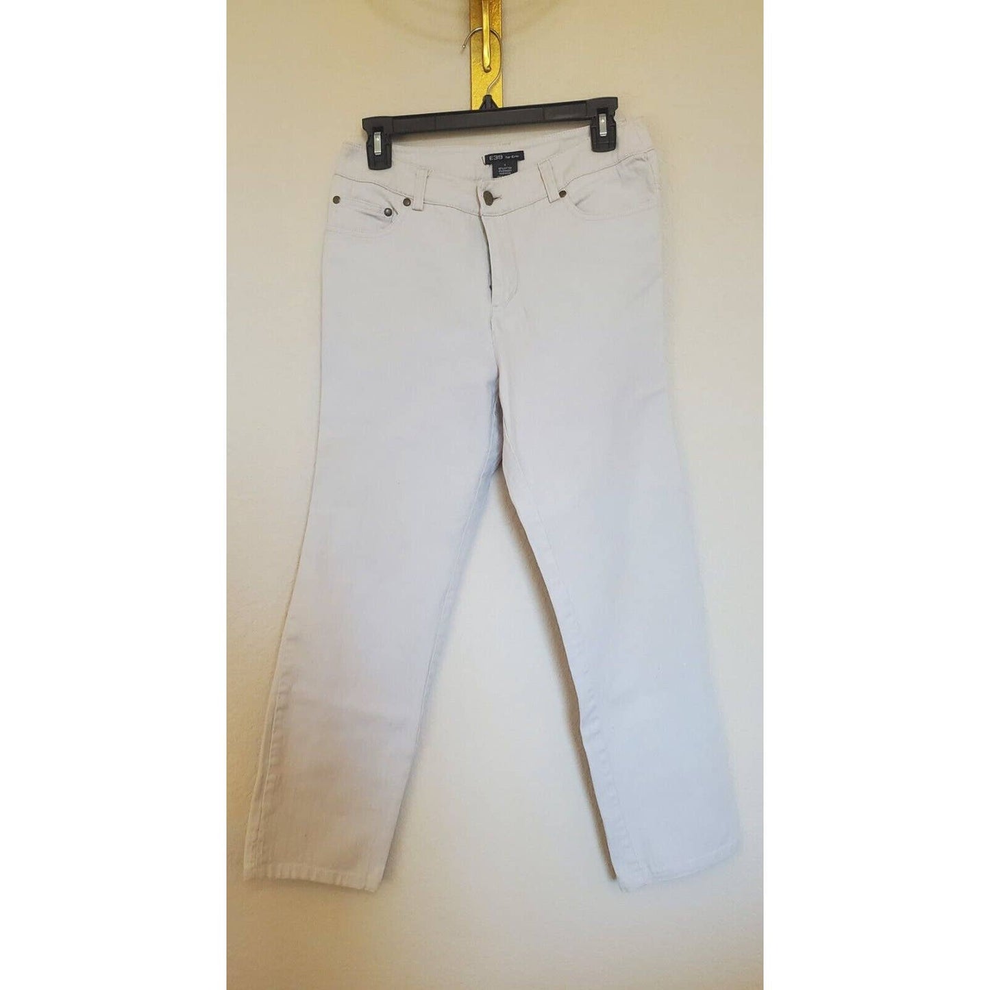 E39 para Eric Mujer Sz 8 Mezcla de Algodón Pantalones de Pierna Recta Gris Claro