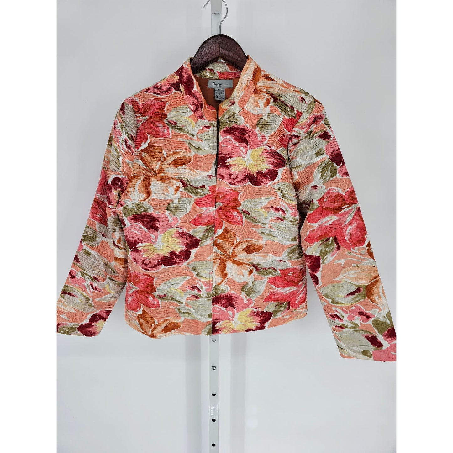 Analogy Womens Sz PL Petite Womens Zip Up Formal Jacket Pink Orange Floral