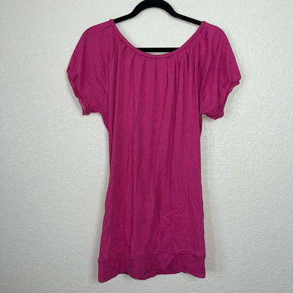 Vintage Express Womens Sz M Tunic Length T Shirt Pink Short Sleeve