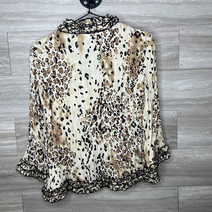 Agora Womens Petite PS Long Sleeve Animal Print Blouse Top Ruffled