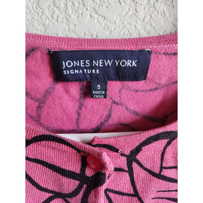 Jones New York Womens Sz S Button Front Cardigan Sweater Pink Black Floral