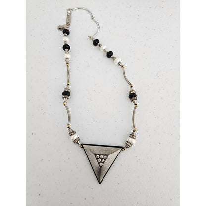 Vintage 1980s Bijoux Pendant Style Necklace Silver Tone Triangle Pendant